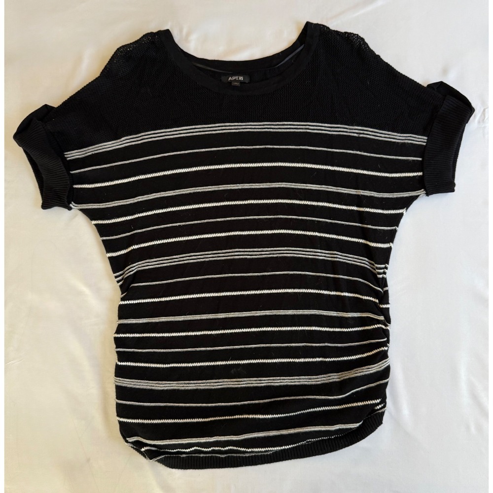 Apt. 9 Short Sleeve Sweater Size M Black White Striped Ruched Knit Top
